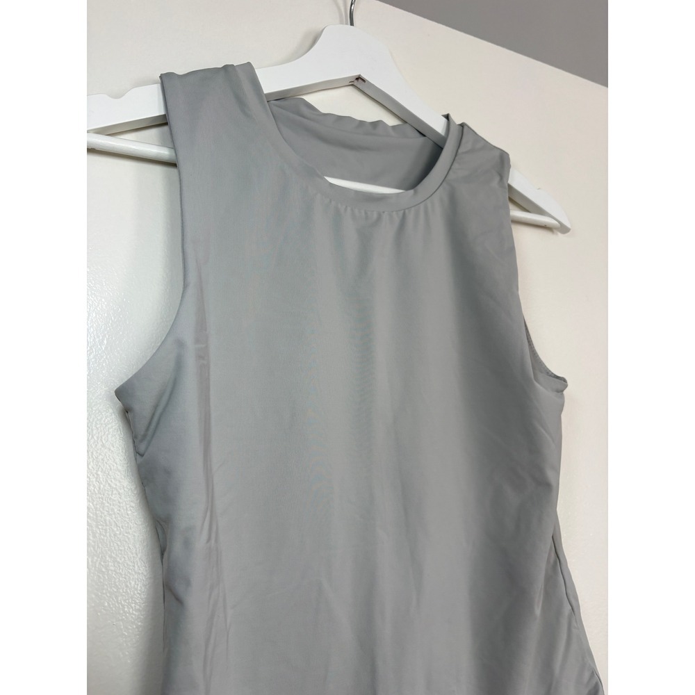 Vitality Bodysuit Large Grey Sleeveless Crew Neck Athletic Stretch Snap Closure - Picture 4 of 6
